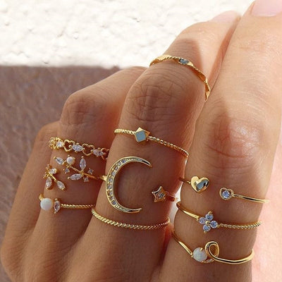 Celestial Gold and Diamond Ring Set