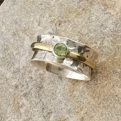 Peridot & Gold Twist Ring