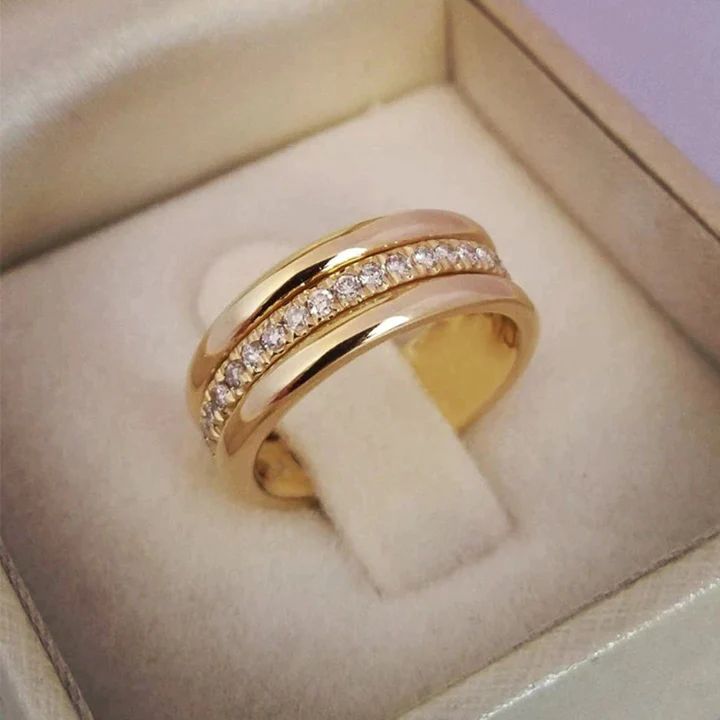 Double Band Gold & Diamond Ring