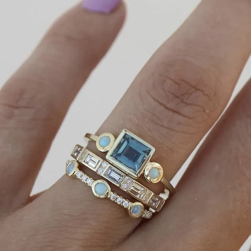 Opal & Blue Topaz Stackable Ring Set