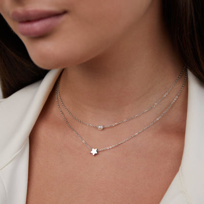 Layered Silver Star Pearl Necklace