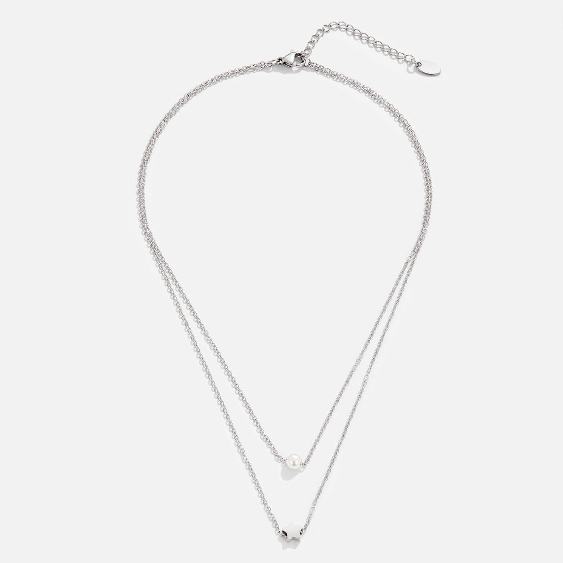 Layered Silver Star Pearl Necklace