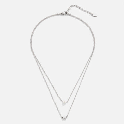 Layered Silver Star Pearl Necklace