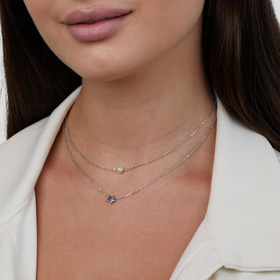 Layered Silver Star Pearl Necklace