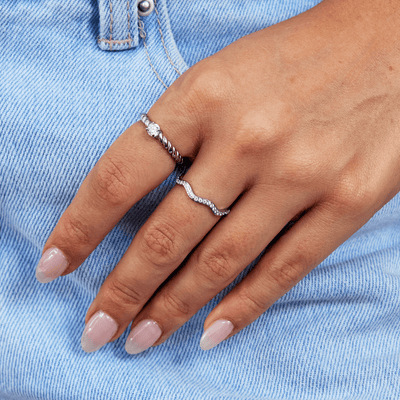 Zenya Silver Crystal Wave Ring
